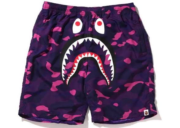 Bape Camo color Shark full zip Shorts Purple