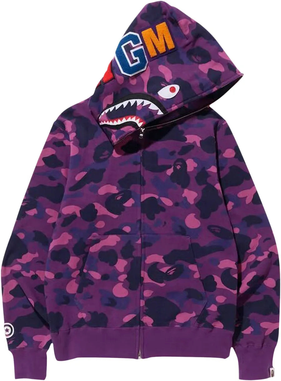 Bape Camo color Shark full zip hoodie Purple