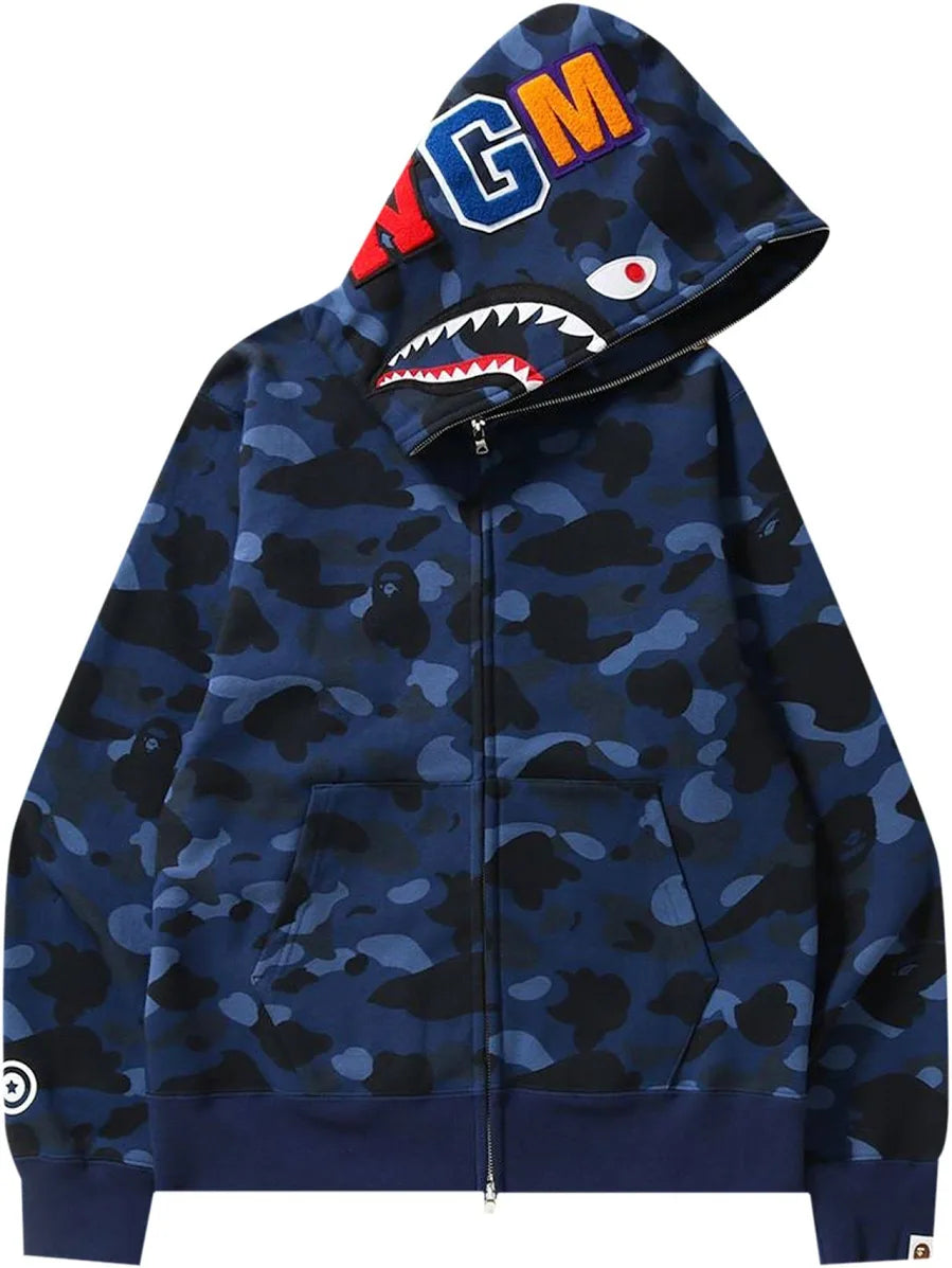 Bape Camo color Shark full zip hoodie Blue