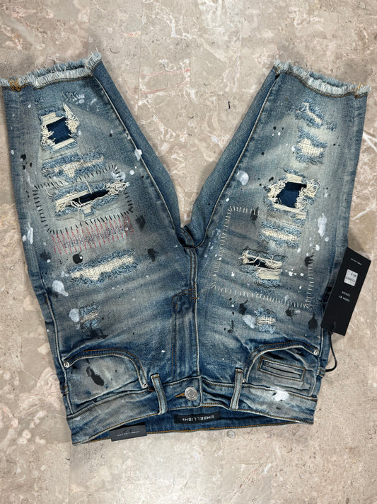 EMBELLISH LOW CUT SHORTS blue/red stitch