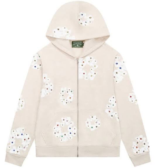 denim tears Rhinestone the cotton wreath Hoodie White/tan