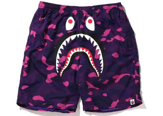 Bape Camo color Shark full zip Shorts Purple