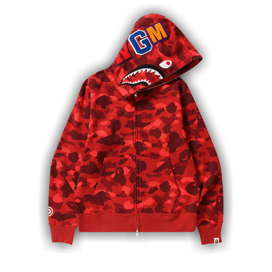 Bape Camo color Shark full zip hoodie Red