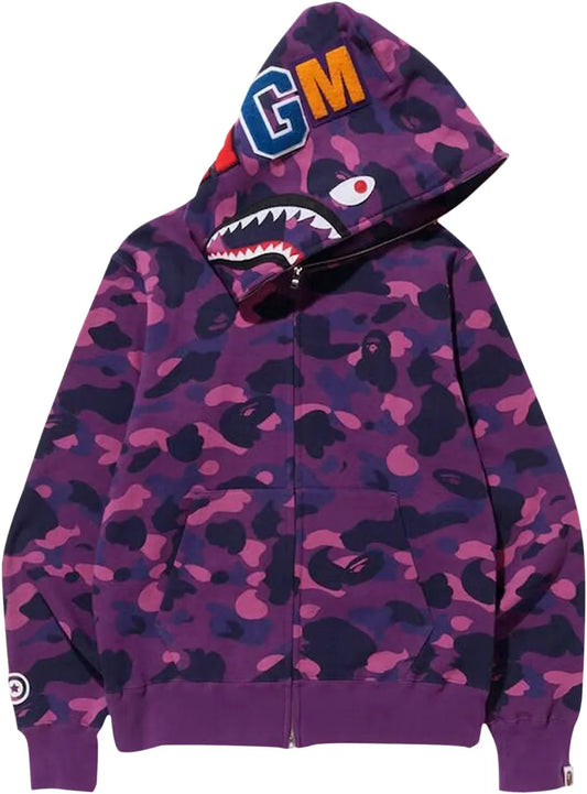Bape Camo color Shark full zip hoodie Purple