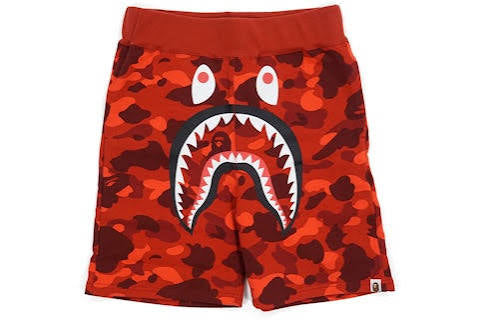 Bape Camo color Shark full zip Shorts Red